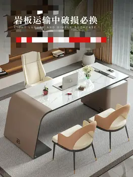 Италиански минималистичен бюро, дизайнерски маса от висок клас, модерен лукс, рок чиния, домашен офис маса, комбинация столове
