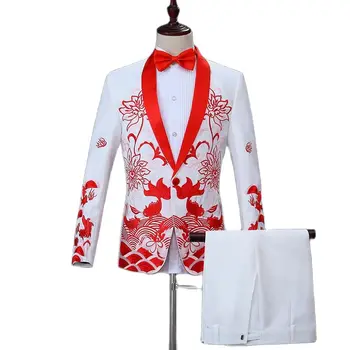 Комплект мъжки костюми с бродерия, 2 броя, реч на сватбата на певеца в китайски стил, с костюм водещ хор, Homme Яке + панталон