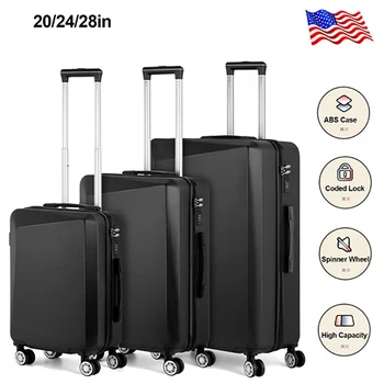 Комплект от 3 теми, Куфари, Черно Багажа TSA, вещи от Първа Необходимост за Пътуване, Пътна Чанта, Детски Куфар, Walizka Travel Carrier