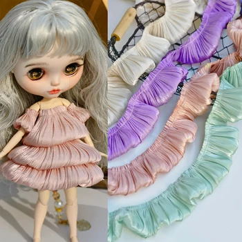 Кърпа за кукли с дължина 1 метър от 3 см, двупластова плиссированная лейси плат с рюшами, блестящ супер меки кристали, сатен 3D лейси плат, декоративни ресни и панделка