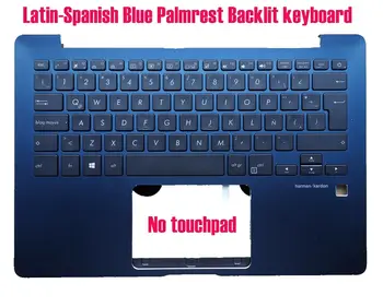 Латино-испански Синя клавиатура с поставка за ръце и осветление за Asus UX331U UX331UA UX331UN 90NB0GZ1-R31LA0