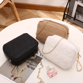 Малка чанта-месинджър с мини-четки за жени, тенденция квадратна дамска чанта с бродерия, модни верига, дамски чанти през рамо