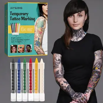 Многоцветни химикалки за татуировки в стил боди-арт, 6 бр. непромокаеми, да не причиняват дразнене и временни маркери за татуировки, детски играчки за миг татуировки