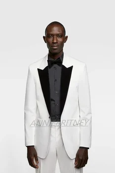 Модерен дизайн, бизнес приталенные мъжки костюми, бял смокинг за младоженеца, кума, костюми от 2 теми, ушити по поръчка, модерен сватбен костюм за мъже