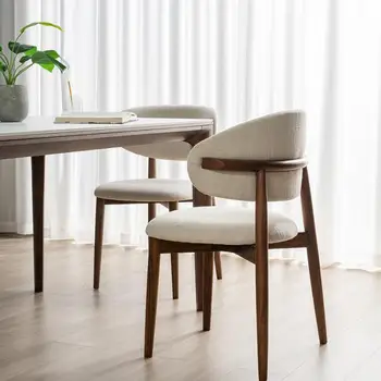 Модерен, Лесен за Хранене на стол от масивно дърво, скандинавски лесен Луксозен дизайнерски Кожен художествен стол, стол с облегалка за хол, уютна Трапезария