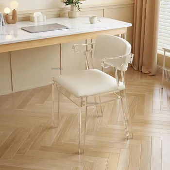 Модерен прозрачен акрилен стол Скандинавски мебели, Домакински козметични масичка за спални Домашен кът за стол с облегалка за почивка