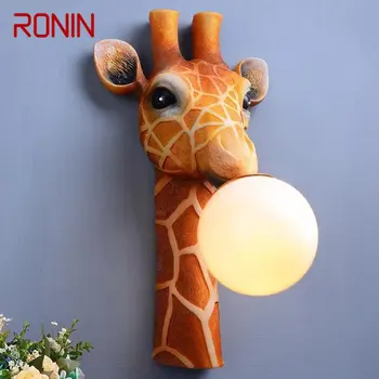 Модерен стенен лампа RONIN за помещения, led творчески тела-аплици от смола с анимационни жирафа за дома, детска спалня, коридор