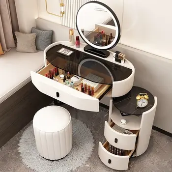 Модерен тоалетка за спалня, тоалетка, стъклена масичка, скрин за спалня, Шкаф за съхранение, Комодный масичка с огледало, масичка за грим