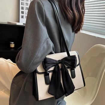 Модни дамски малки чанти от изкуствена кожа, чанти-незабавни посланици, луксозни дамски пътни чанти на рамо, благородна женска чанта-тоут с лък, Нова