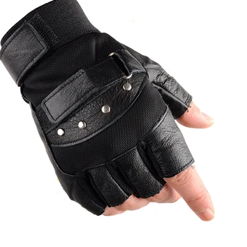 Мотоциклетни тактически ръкавици от естествена кожа с директен запястьем, Ръкавица на половината от палеца, велосипедни Ръкавици за фитнес, Унисекс, за възрастни, спортни Ръкавици