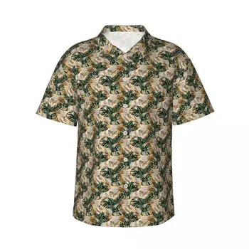 Мъжка риза с къси ръкави под формата на растенията в джунглата, ежедневни плажно облекло, блузи с индивидуалността