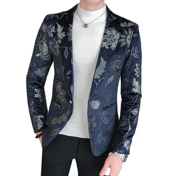 Мъжки блейзър Случайни ретро с отложным яка, дълъг ръкав, палта с цветя принтом, яке, блуза, денс-парти, рокля в бизнес стил, костюми
