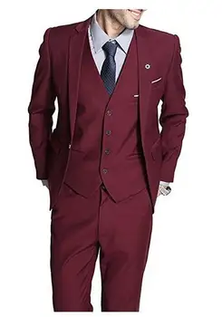 Мъжки костюм цвят Бордо, комплект от 3 теми, смокинги Младоженеца на 1 пуговице, Сватбен костюм За Мъже, Вечерен костюм по поръчка (яке + панталон + Елек)