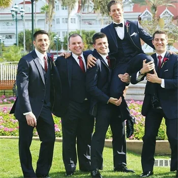 Мъжки Костюми на Младоженеца, Смокинги с изрезки на Лацканах, Официален Сватбен костюм, Сако на една пуговице, Панталони, Жилетка, Комплект от 3 теми, Оборудвана комплект