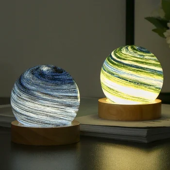 Настолни лампи 10 цвята, звездната светлина, модерни нощни осветителни тела с дървена основа, 8 см, USB зареждане, лампа Dream Rainbow Planet