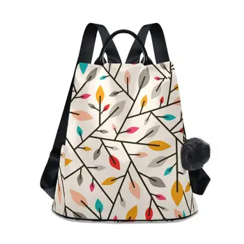 Нов женски противоугонный раница, модни проста училищна чанта с принтом листа, чанта от полиэстеровой плат, раница за пазаруване, Mochila