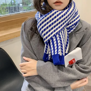 Нов зимен вязаный вълна студентски шал в клетката, корейската версия на новата шарени топла и дебели шалове за двойки, Безплатна доставка