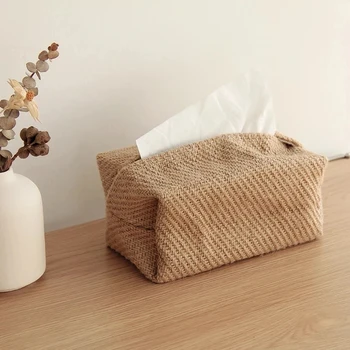 Нов калъф от коноп тъкани в японски стил, държач за салфетки за маса в хола, кутии за салфетки, контейнер за съхранение на ценни книжа в колата, държач за диспенсера за дома