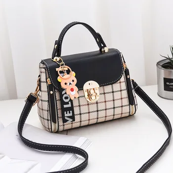 Нова скъпа модерна чанта на едно рамо за момичета, клетчатая малка квадратна чанта, дамска чанта