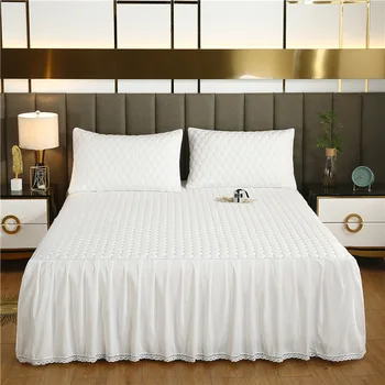 Однотонная нескользящая шапчица за легла, защита за матрака, памучно покривало за легло от памучен чаршаф, однотонное двойно бяло