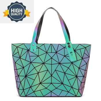 основните чанта нови Светещи геометрични чанти за жени 2024, Стеганая чанта през рамо, лазерни прости сгъваеми чанти с голограммой bolsa feminina