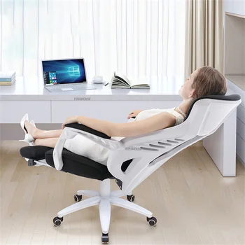 Офис столове в скандинавски стил с мрежа за офис мебели, Облегалка за домашен кабинет, Ергономичен стол с възможност за сгъване на облегалката, Въртящи се на игрална маса, Компютърен стол