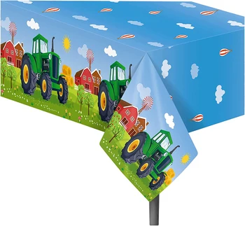 Пластмасова покривка в зелено тракторную тема за рождения ден на тракторной ферма, покритие на масата, чаша, растения, декорации за детската душа
