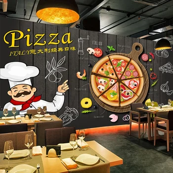 Потребителски Стенни тапети, всякакъв Размер Реколта Черна Дървена дъска Тапети за пица Ресторант, Кафе и Снек-бар на Фона на стенни живопис 3D