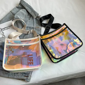 Прозрачна чанта през рамо за момичета, летни малки чанти-незабавни посланици, модерни лазерни дамски чанти през рамо, портфейли Harajuku, чанта за телефон
