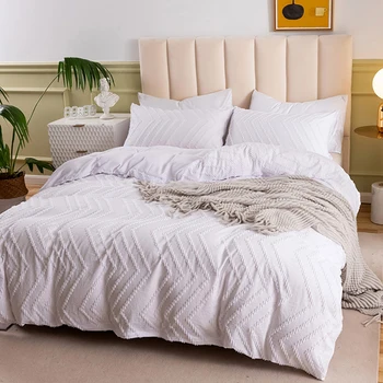 Прост обикновен вълнообразни бял чаршаф в стил мозайка, комплект спално бельо Queen, висококачествен единична двойна комплект спално бельо King Size, завивки за легло