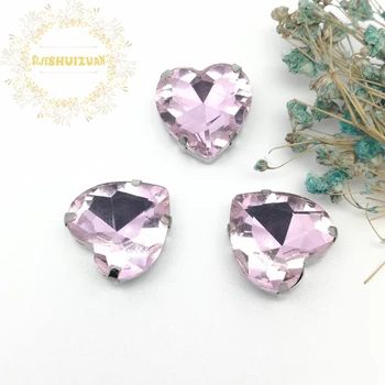 Розов Блестящ кристал във формата на сърце, Планински Кристал, ръчно пришивка стъклени камъни, украса за рокли, аксесоари за бормашини-нокът, занаяти собствените си ръце,