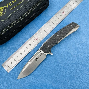 Сгъваем нож с шарикоподшипниковым острие Kevin John VENOM II M390, ръкохватка от титанова сплав и карбон, ловен нож за оцеляване, инструмент EDC