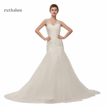 секси Сватбени рокли ruthshen с V-образно деколте, Бродирани с мъниста и пайети, се предлагат в Бял цвят / цвят на слонова кост, Евтини Сватбени рокли Vestido Новия 2023