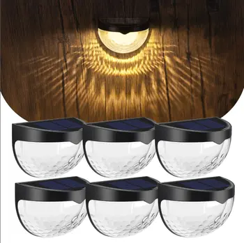 Слънчев 6LED с полукръгла лампа за ограда, домакински лека нощ, черно-бял, с монтиран на стената лампа, външен лампа за стълби с капки вода