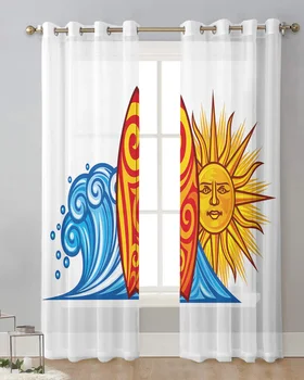 Слънчевата Вълна на Кану Карикатура Завесата Подвесная завеса хол Прозрачна завеса Начало декор шифоновые завеси марля прозоречни панели