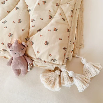 Стеганое одеяло за новородени KS, памучно одеяло, флисовое одеяло, двустранно утепленное одеяло, зимно детско спално бельо с бродерия на цветя