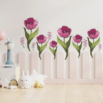 Стикери за стена под формата на лилаво голям Лале Funlife® Пролет лято Градински цветя Стикери за стена за спални, хол, домашен декор