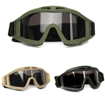 Тактически Очила с 3 Лещи Черен Кафяв Зелен Ветрозащитный Прахоустойчив Мотокрос Мотоциклети Велосипедни Очила CS Пейнтбол Защита на Сигурността на