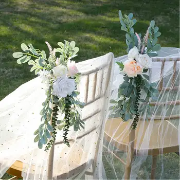 Украса сватбена украса стола, аранжировка от изкуствени цветя за сватбената стола, декорация на цветя на пътеката в църквата