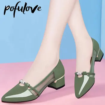 Универсални тънки обувки Pofulove, дамски мрежести дишащи елегантни кожени обувки с остри пръсти, директна доставка на едро