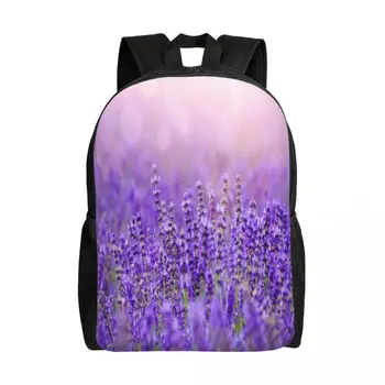 Училищна чанта, 15-инчов раница за лаптоп, ежедневна чанта през рамо, раница за пътуване Sunset Over Violet Lavender Field, Mochila