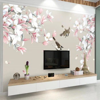 фон с цветя и птици от китайска магнолия wellyu, ръчно декорирана дръжка, по поръчка, големи стенни тапети papel de parede
