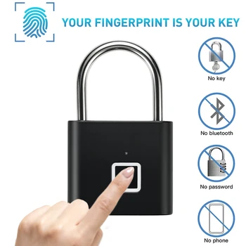 Черен, сребрист, USB Акумулаторна врата умен Заключване, заключване на панти с отпечатъци от пръсти, бързо отключване, метален катинар на повишена сигурност с сплав