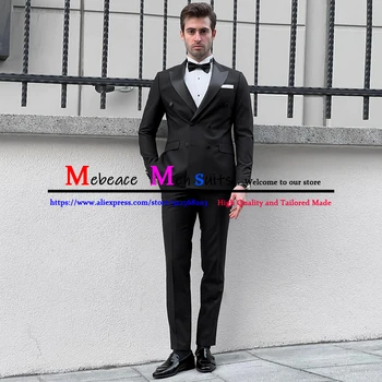 Черни Елегантни костюми за мъже, 2 броя, двубортный костюм за младоженеца-костюм за сватбени партита, оборудвана деловият мъжки костюм, Костюм за дома
