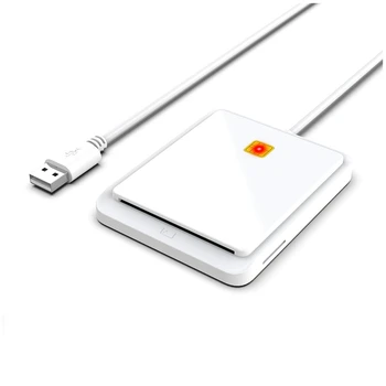 Четец на smart карти, USB 2.0 четец на SIM карта с два слота за карта с памет за Windows, Linux, бял