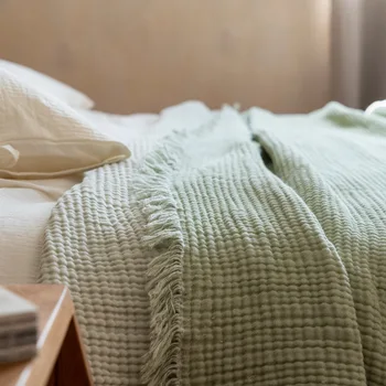 Четырехслойное марлевое одеяло с пискюли, Лятно офис покривка за дивана, тънки одеала, Одеало за кондициониране на въздуха, моющееся одеяло
