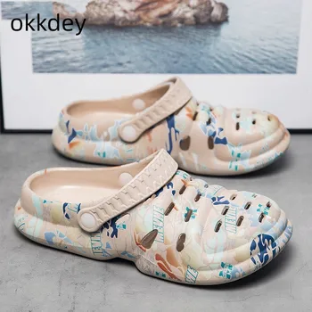 Чехли, мъжки модни домашни мъжки желейные чехли, корейски дишащи плажни обувки на плоска подметка, цигански ежедневни градинска обувки с дупки Baotou, Новост лятото
