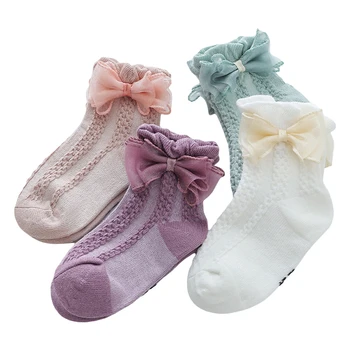 Чорапи за малки момичета, сладки обикновена чорапи свързани с лък, детски пролетно-есенни ежедневни чорапи принцеса