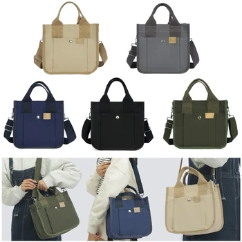 Японската Дамски парусиновая чанта-тоут, реколта чанта през рамо с множество джобове, студентски ежедневни однотонная чанта за обяд с голям капацитет през рамо
